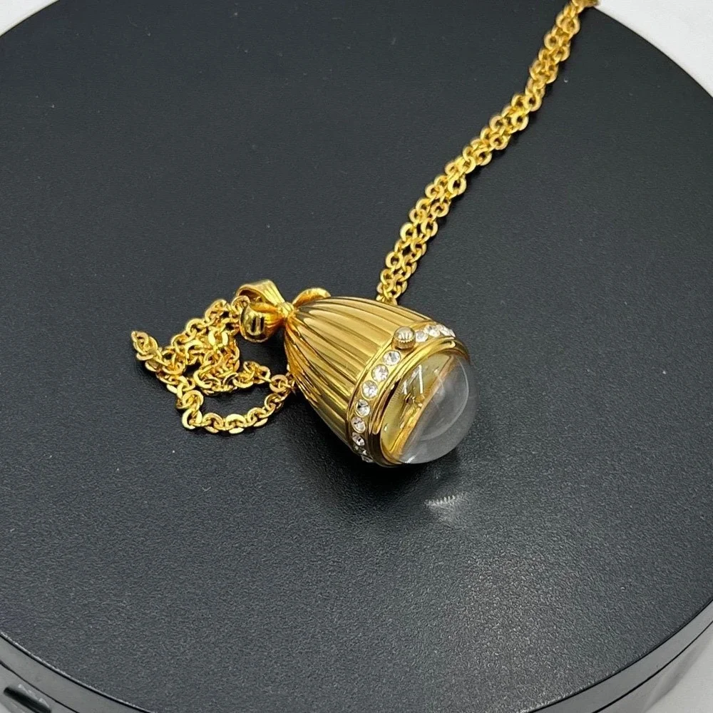 Joan Rivers Vintage Gold Tone Watch Pendant Crystal Egg Shape Necklace Works‎